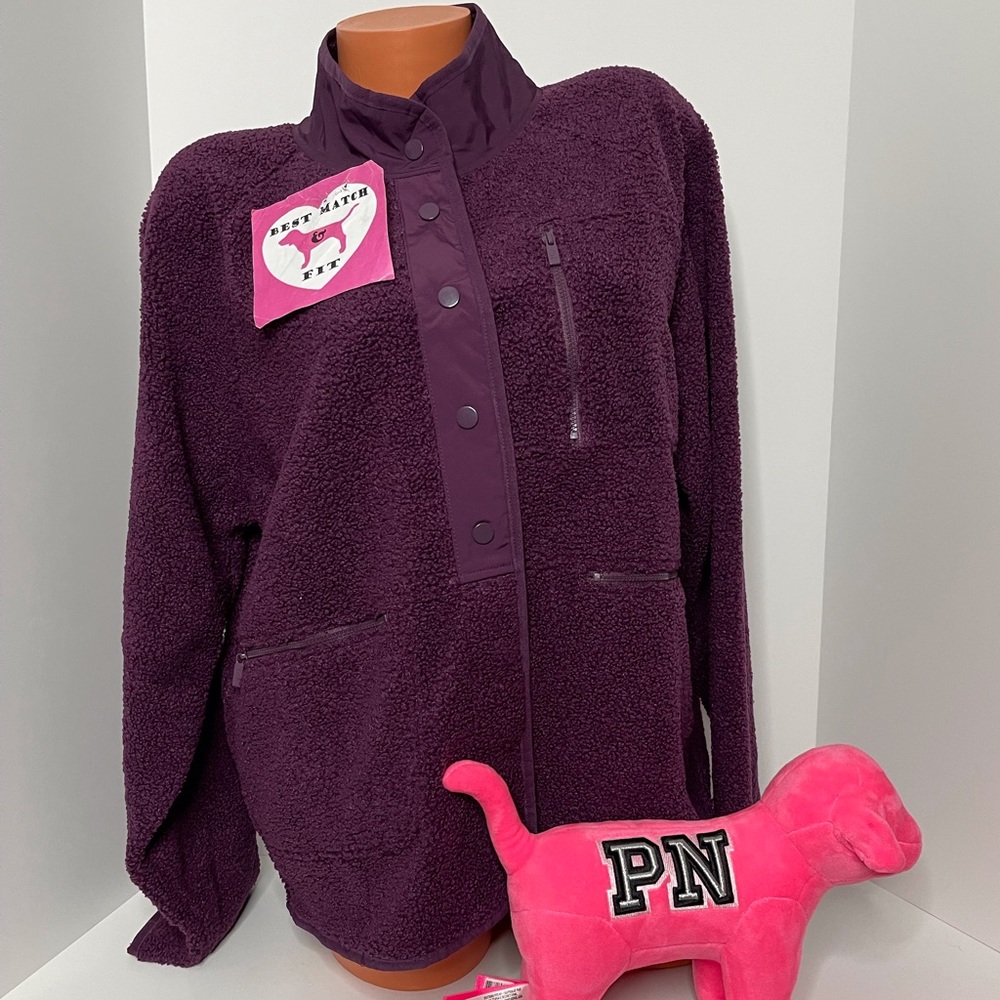 Victoria’s Secret PINK M Sherpa Logo Button-up Jacket Sweatshirt